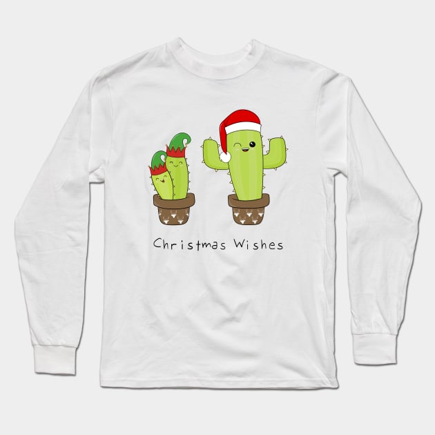 Santa and Elves Christmas Cacti Long Sleeve T-Shirt by ShutterStudios